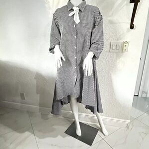 Black and White Gingham Dress with Bishop Sleeves – Bow Not Included